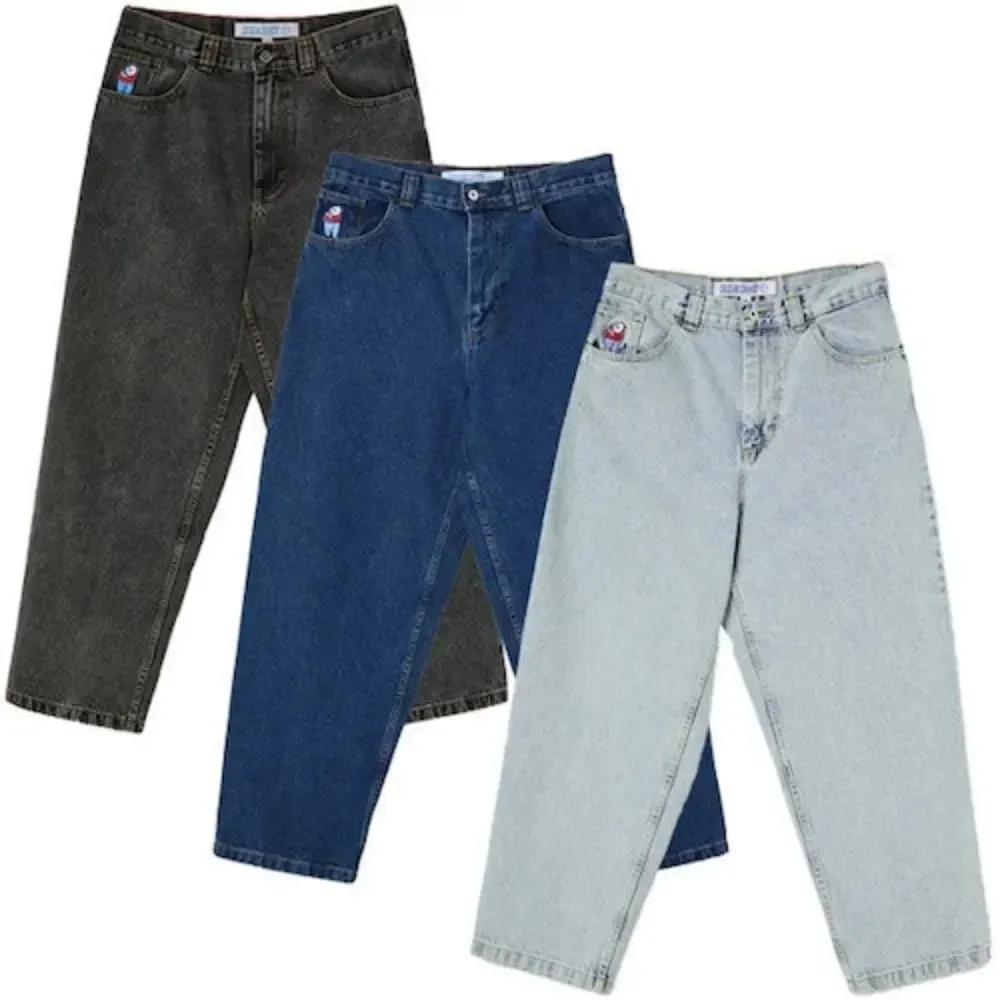 Hip Hop Retro Blue Cartoon Embroidery Jeans for men Gothic Baggy Streetwear Polar Big Boy Jeans Mens Fashion Wide Leg Trouser