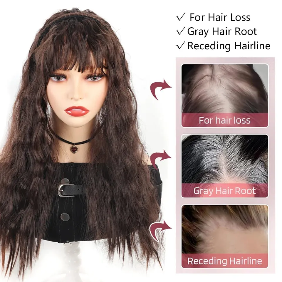 Synthetic Topper for Women Long Water Wave Top Clip Topper Hair Extensions Cover Thinning Hair Grey Hair Increase Volume