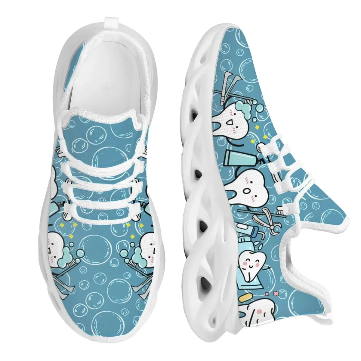 Casual Women's Dental Shoes Funny Teeth Dentist Design Flats Lace-up Sneakers Spring Breathable Beach Walking Shoe New Fashion