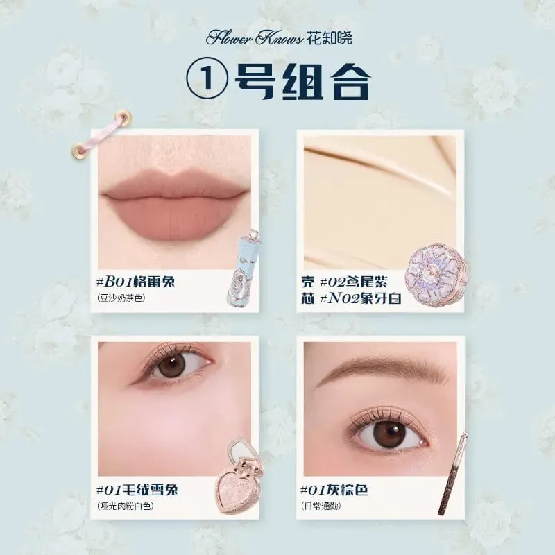 Flower Knows Bunny Garden 4-Piece Makeup Set Cushion BB Cream Liquid Lipstick Easy-Apply Blush Waterproof Eyeliner Cosmetics Kit