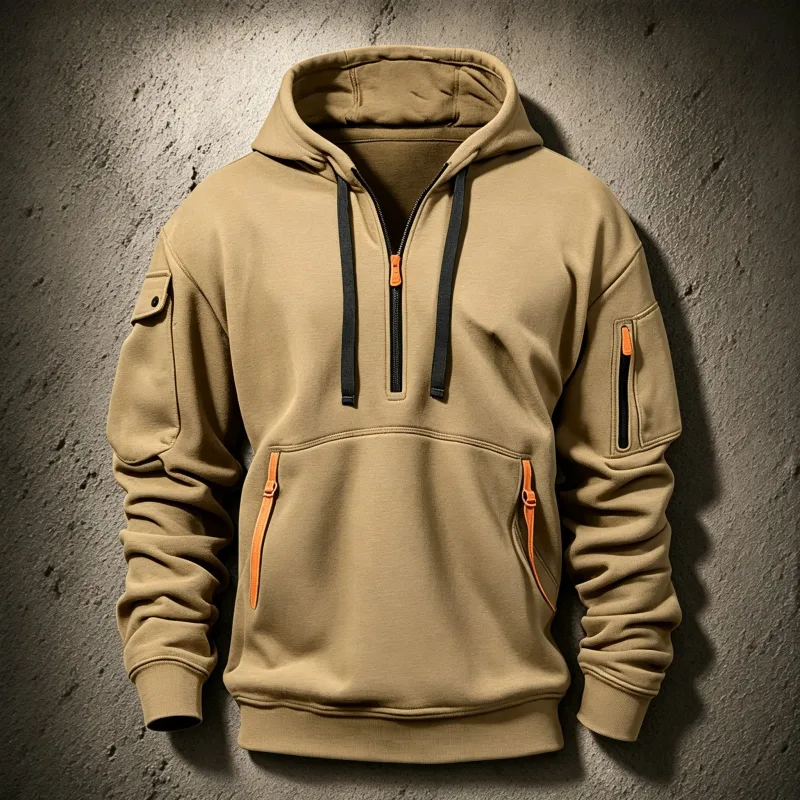 Men's Spring Autumn Hooded Sweatshirt Zip Multi Pocket Pullover Casual Sports Jacket Fashion Trendy Hoodie Top for Men Street
