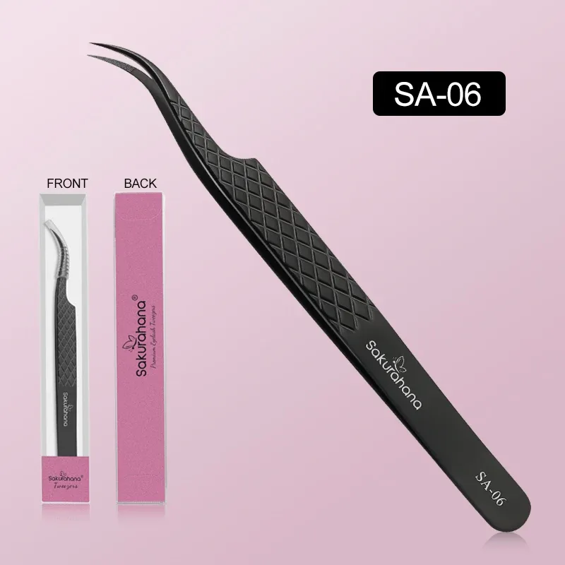 High-end Eyelash Tweezers Black Fiber Tip For Lash Extensions Mega Volume Mink Lashes Tool Straight Head Curved Tip — image 13