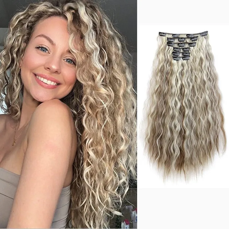 24Inch Synthetic Long Kinky Curly Clip-in Hair Extensions for Women High-Temperature Fiber Fluffy Hairpiece Everyday Wear
