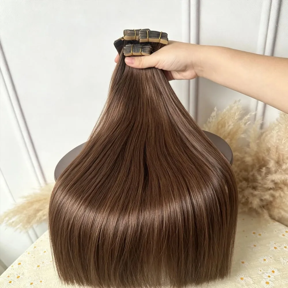 22 24 Inch 4A Medium Brown Tape In Hair Extensions Human Hair Seamless Invisible 21Pcs/Pack 50g Remy Colored Straight Brazilian 100% Pure Human Hair For Women