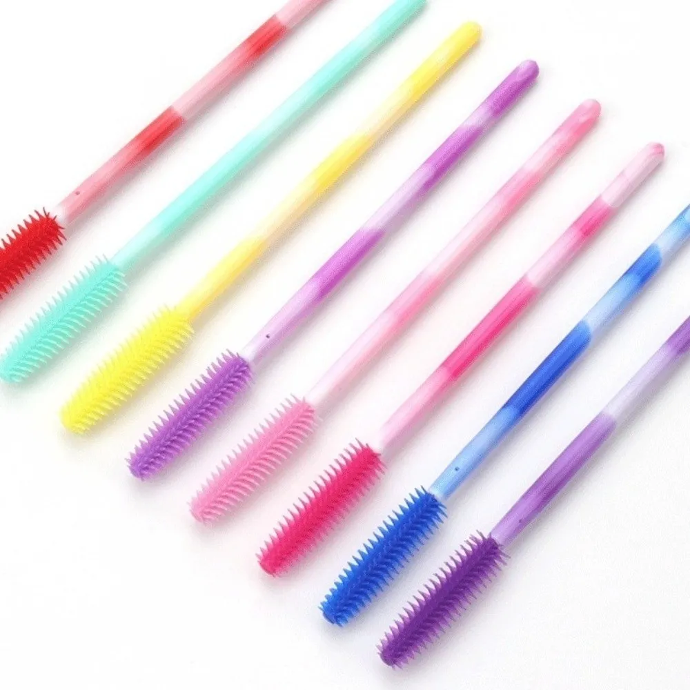 50Pcs Disposable Eyelash Brushes Silicone Makeup Tools Mascara Wand Applicator Rainbow Color Microbrush Eyebrow Comb Girl