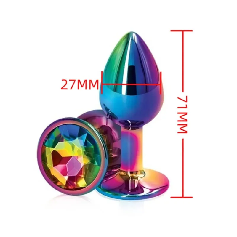 Perline anali in metallo di piccole dimensioni Butt Plug Mini Arcobaleno Butt plug in oro rosa Gioielli in cristallo Trainer Dildo anale Masturbazione Giocattolo del sesso