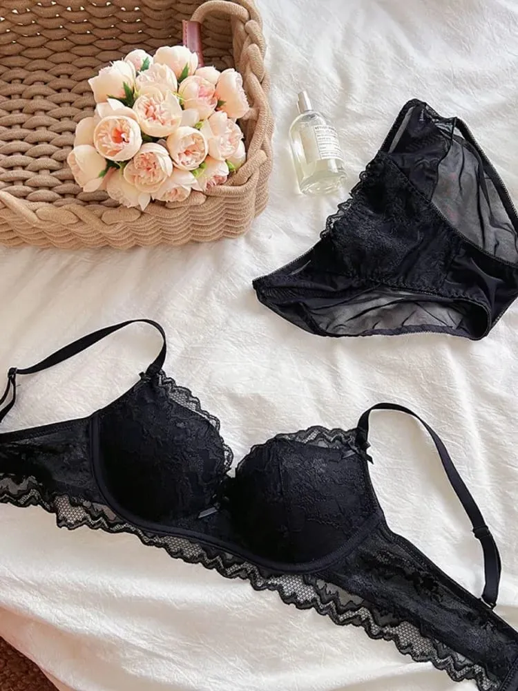 Lingerie Women Small Breast Push Up Bra Tuck in Enhance Look Larger Sexy Lace Sweet Bra Set Without Underwire Anti Sagging