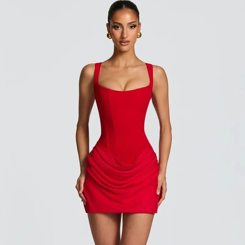 Giyu Sexy Club Party Mini Short Dresses 2026 Summer Sleeveless Backless Lace Up Bodycon Dress Fishbone Tunic Bandage Robe