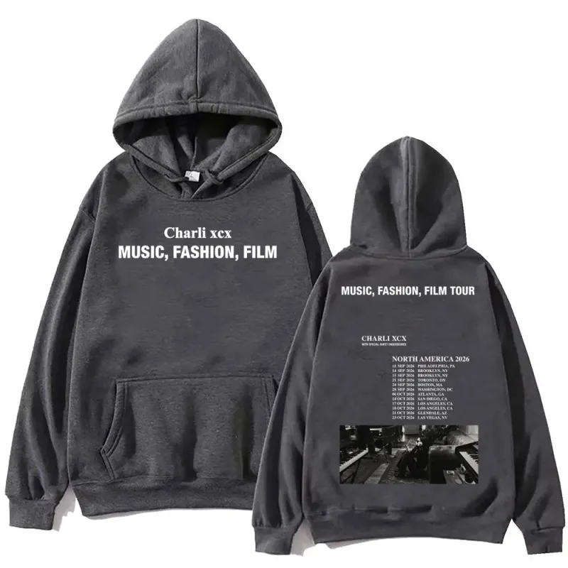Singer Charli Xcx Music Fashion Film Tour 2026 Hoodies Men Women Rock Punk Sweatshirts High Quality Fleece Oversized Pullovers