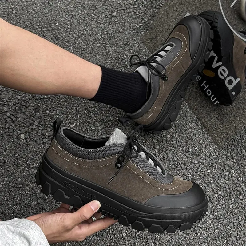 Lelaki Retro Outdoor Hiking Sole Chunky Sneakers Tinggi Meningkatkan Kasut Sukan Bertali Kasual Hangat untuk Mem's Fall Shoes