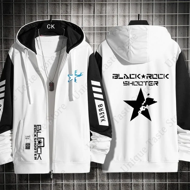 ‌BLACK ROCK SHOOTER Hoodies Anime Cartoon Kuroi Mato Print Sweatshirt BLACK ROCK SHOOTER Merch Men Women Autumn Zipper Hoodie