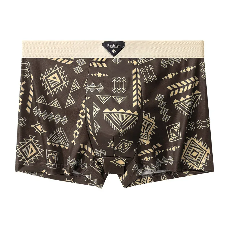 Erkek Boxer Retro Etnik Tarzı Rahat Pürüzsüz Kumaş Külot Vintage Baskı Elastik Iç Çamaşırı Erkek Iç Çamaşırı Düz ​​Külot
