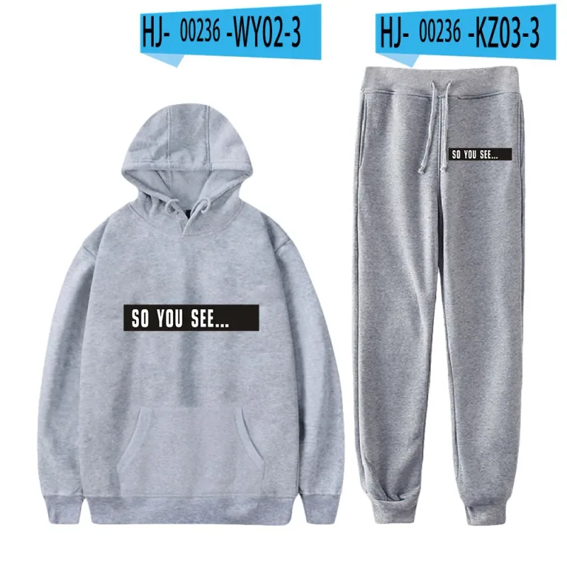 Harajuku Comfortable Funny so you see Print Sweatshirt Sweatpants Suit Men/Women Hoodies+ Trousers Suit Cute 2 Piece Set Clothes