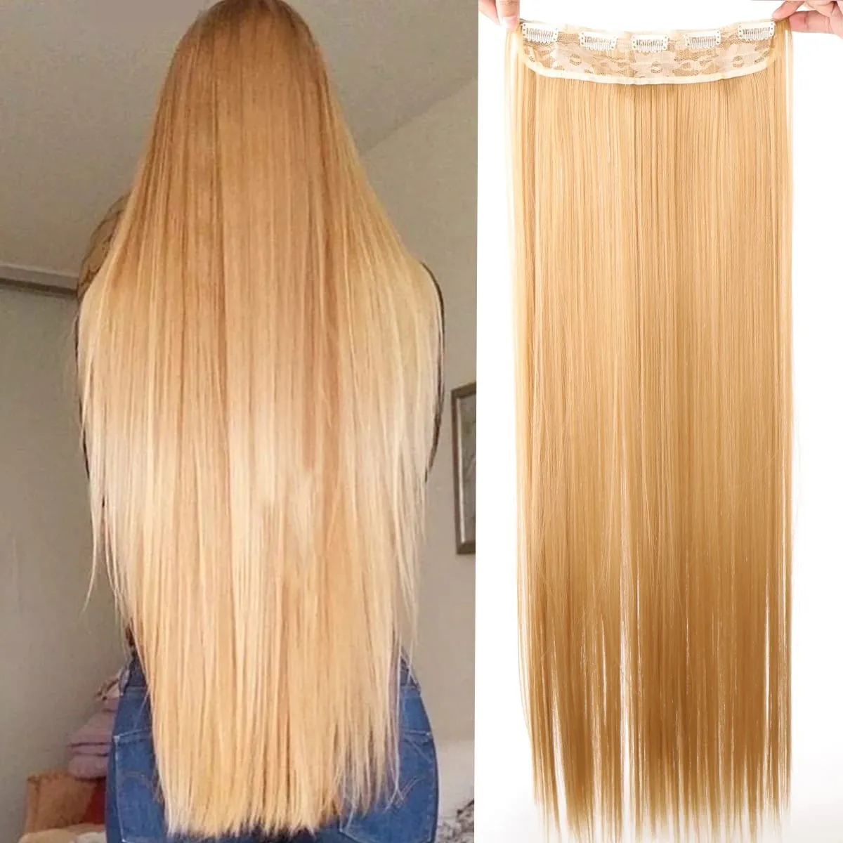 JKL Synthetic 5 Clip In Hair Extensions Long Straight Hairstyle Hairpiece Black Brown Blonde 80CM Natural Fake Hair For Women