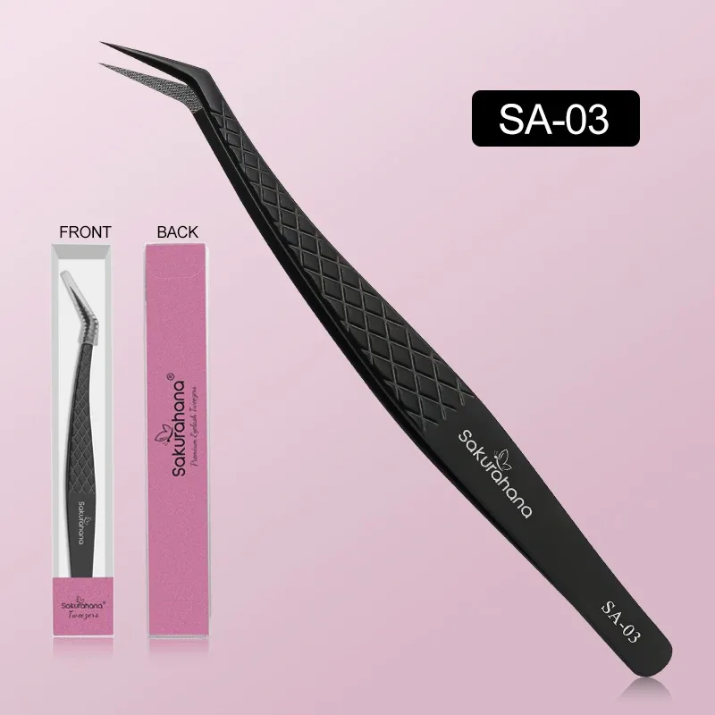 High-end Eyelash Tweezers Black Fiber Tip For Lash Extensions Mega Volume Mink Lashes Tool Straight Head Curved Tip — image 12