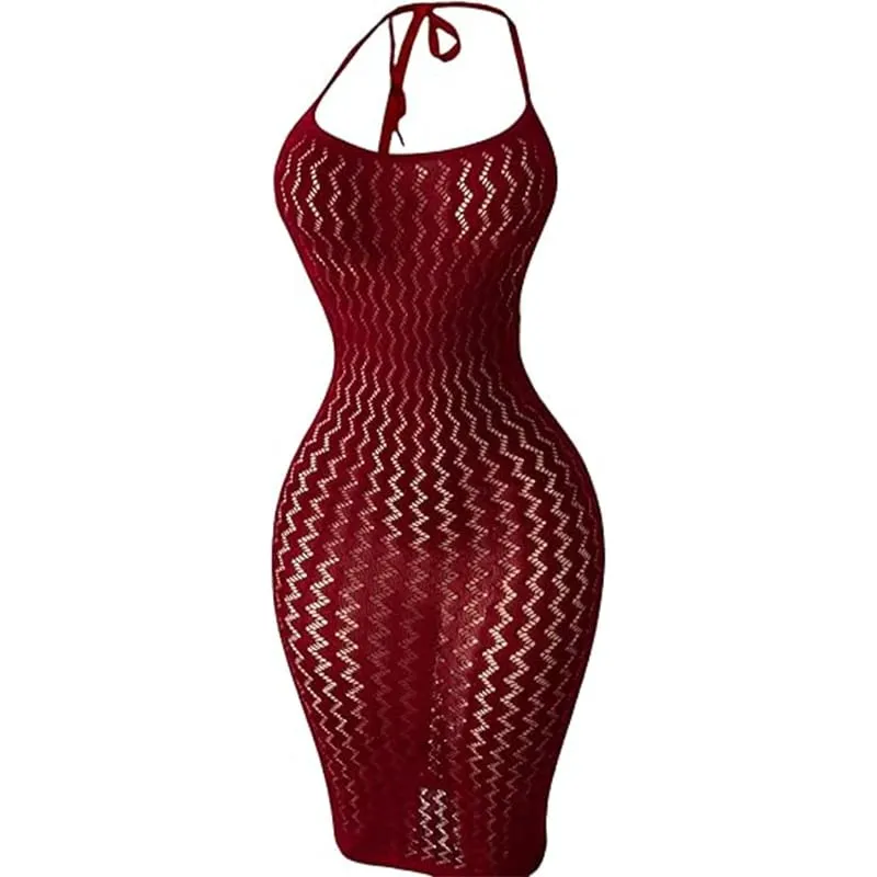 Mesh Beach Cover Up Jurk Vrouwen hol Sheer Visnet Bodycon Jurk Sexy Muziek Festival Rave Outfit Badmode Coverups