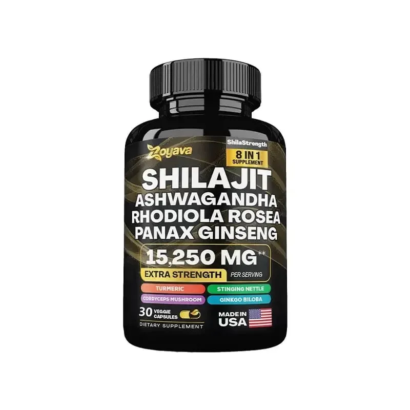 Himalaya Shilajit Ginseng Rhodiola Rosea och Ashwagandha extrakt 15250mg högstyrka kapslar Icke-GMO energiimmunitetsleder