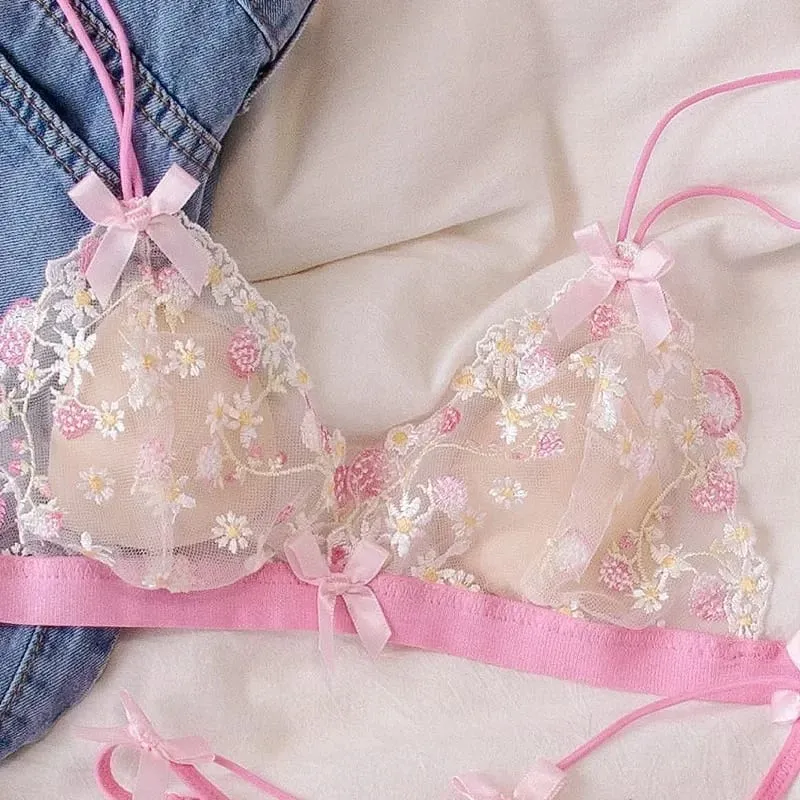Sexy Lace Bralette Set for Women Triangle Cup Wireless Comfortable Underwear Lingerie