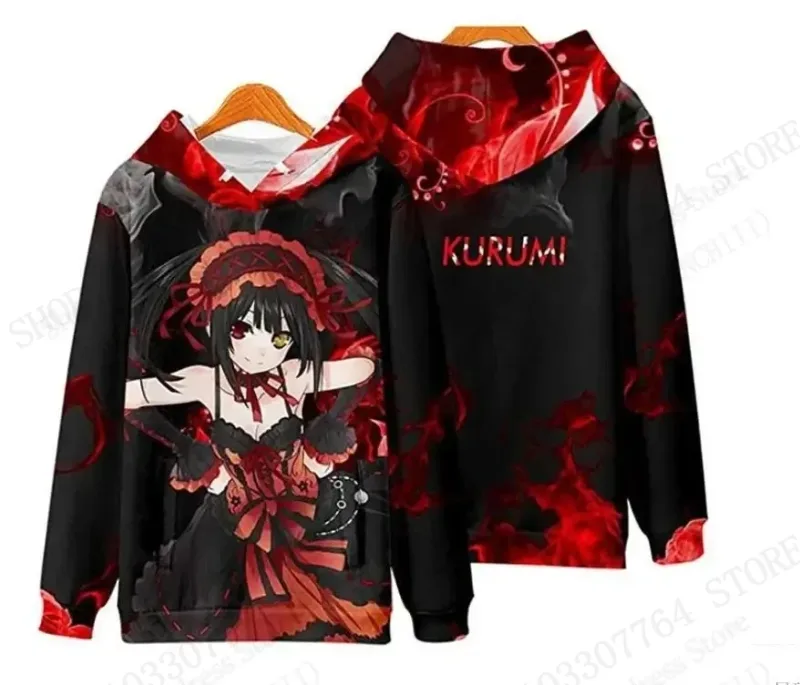 Date A Live Kurumi Tokisaki 3d Print Hoodie Men Women Fashion Cartoon Anime Tracksuit Teens Hoodie Sweatshirt Men Clothes Jacket