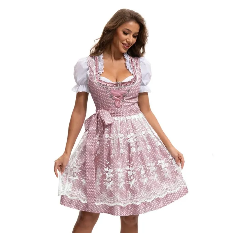 2025 Multicolor Munich Oktoberfest Dress for Women Bavarian Traditional Ethnic Print Beer Skirt with Top and Apron Maid Costume