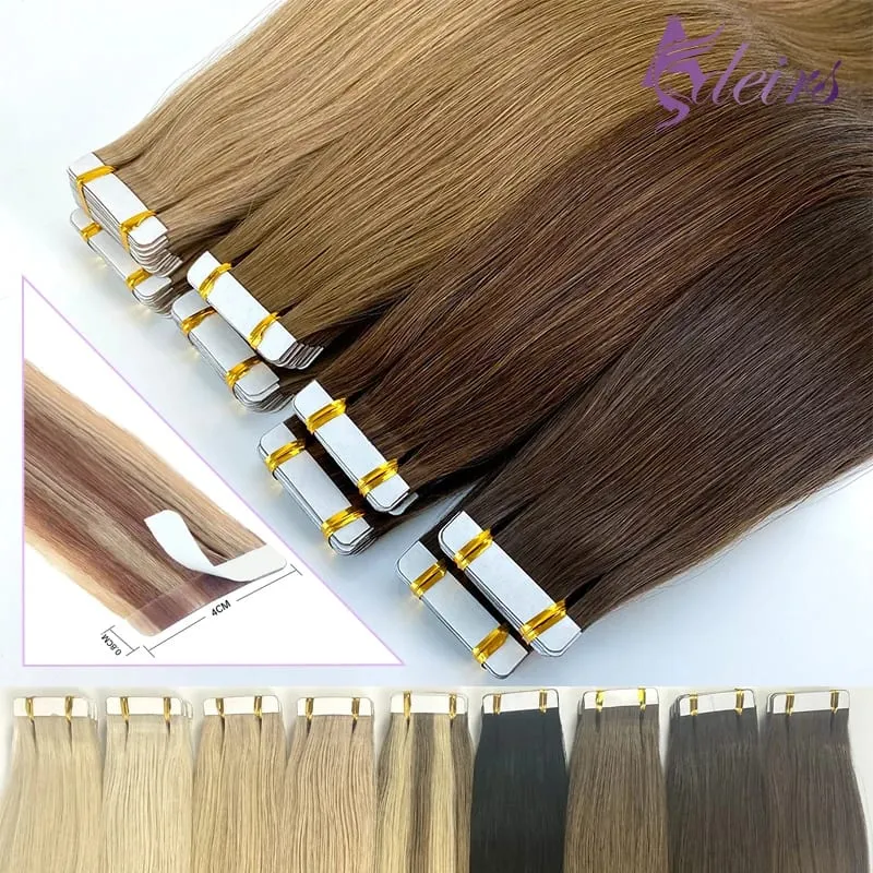 Fita em extensões de cabelo remy cabelo humano em linha reta 100% real natural fita de cabelo invisível macio 16 "-24" preto marrom loiro