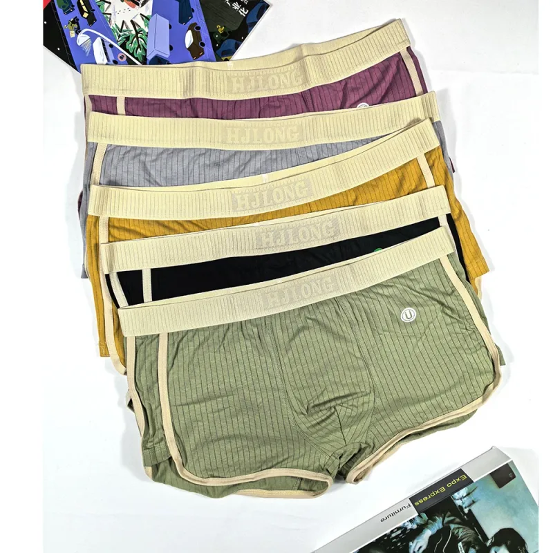 5PCS/Pack Fashion Dopamine 100% Cotton Solid Striped Men's Underpants Breathable Mesh Pouch Panties High Elastic Men Underwear