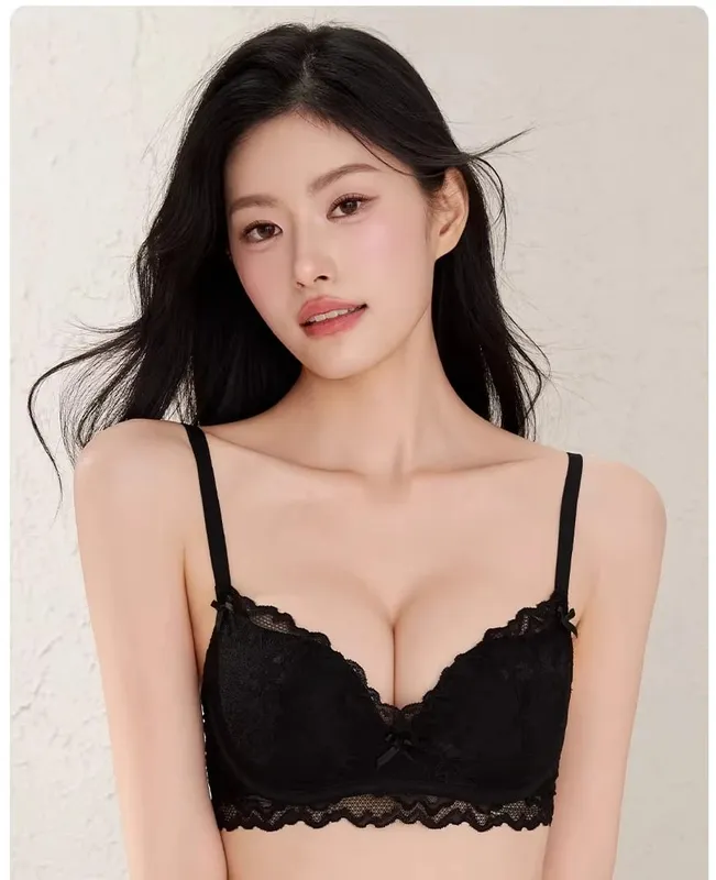 Lingerie Women Small Breast Push Up Bra Tuck in Enhance Look Larger Sexy Lace Sweet Bra Set Without Underwire Anti Sagging