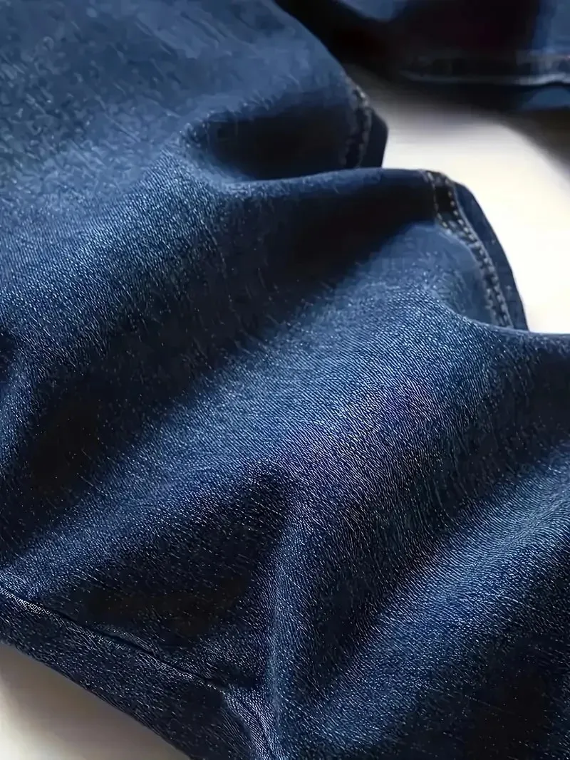 Slim Fit Jeans Men Blue Washed Whisker Ripped Details Jeans Classic Mid Waist Blue Tone All Season Pants Urban Daily Stylish Bot