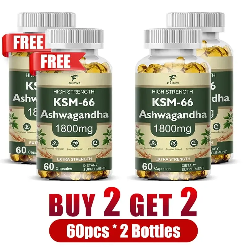 Buy 2 Get 2 Free! High-Potency KSM-66 Capsules 2100mg Supports Energy Focus & Physical Performance Pure Root Extract