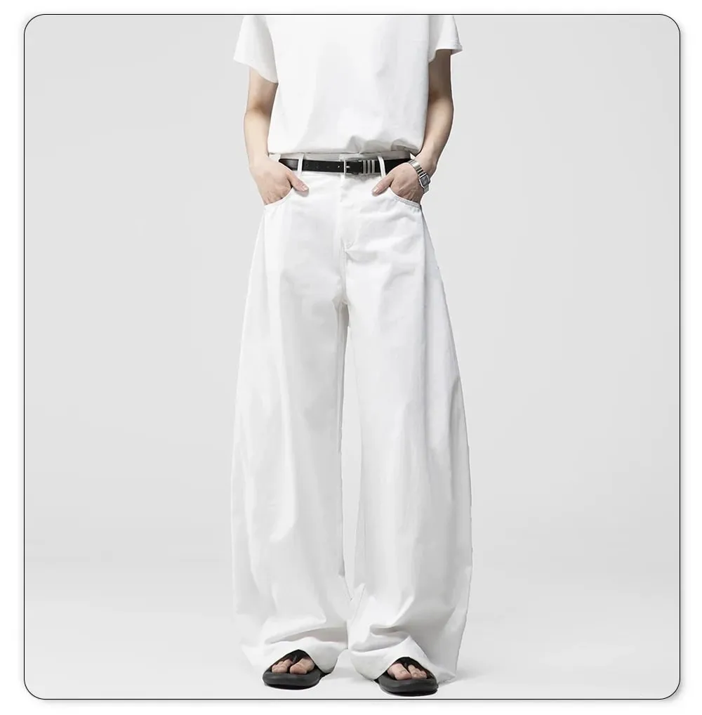 Men's White Baggy Machete Wide-Leg Jeans Daily Casual Denim Pants Solid Business Ladies' Balloon Pants High Street Men's Clothes — image 8