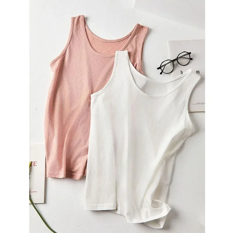 2026 New Women Summer Casual Tank Tops Solid Color All-Match Basic Sleeveless Vest Female Korean Simple Loose O-Neck Camis Top