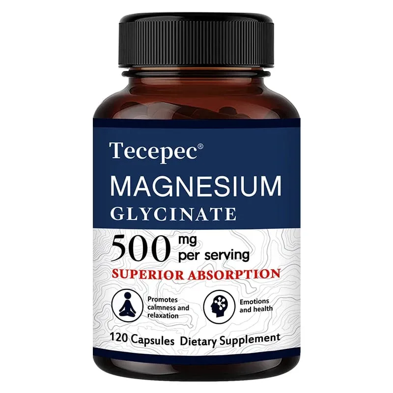 Magnesium Glycinate 500mg Capsules High Absorption Promote Calm and Relaxation Stress & Anxiety Relief Dietery Supplement