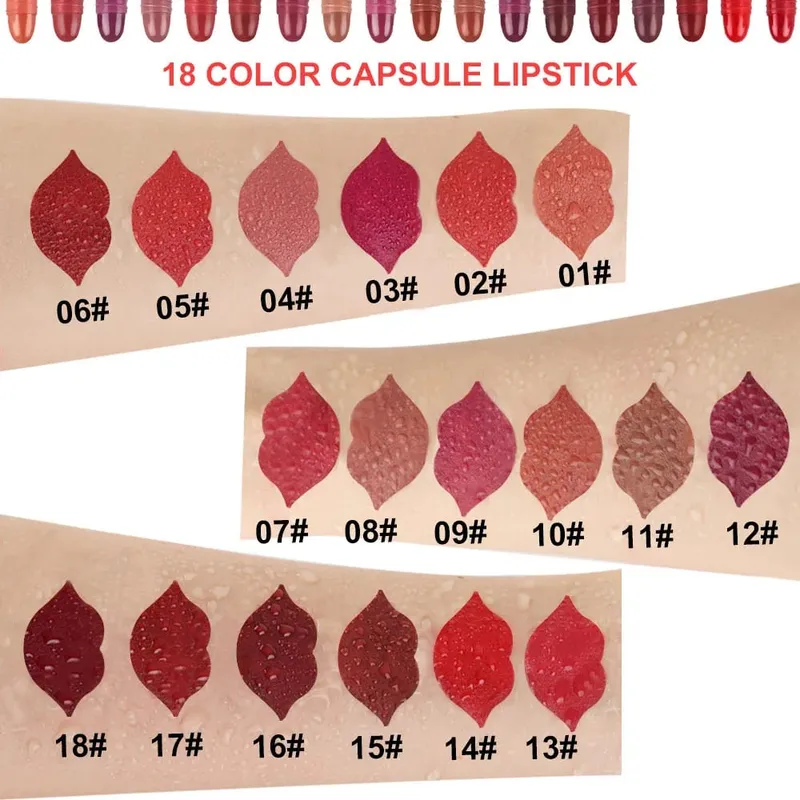 18Pcs/Set Matte Capsule Lipstick Set Color Fixing Lasting Waterproof Non-Stick Cup Mouth Nude Makeup Sexy Lips Solid Lip Gloss
