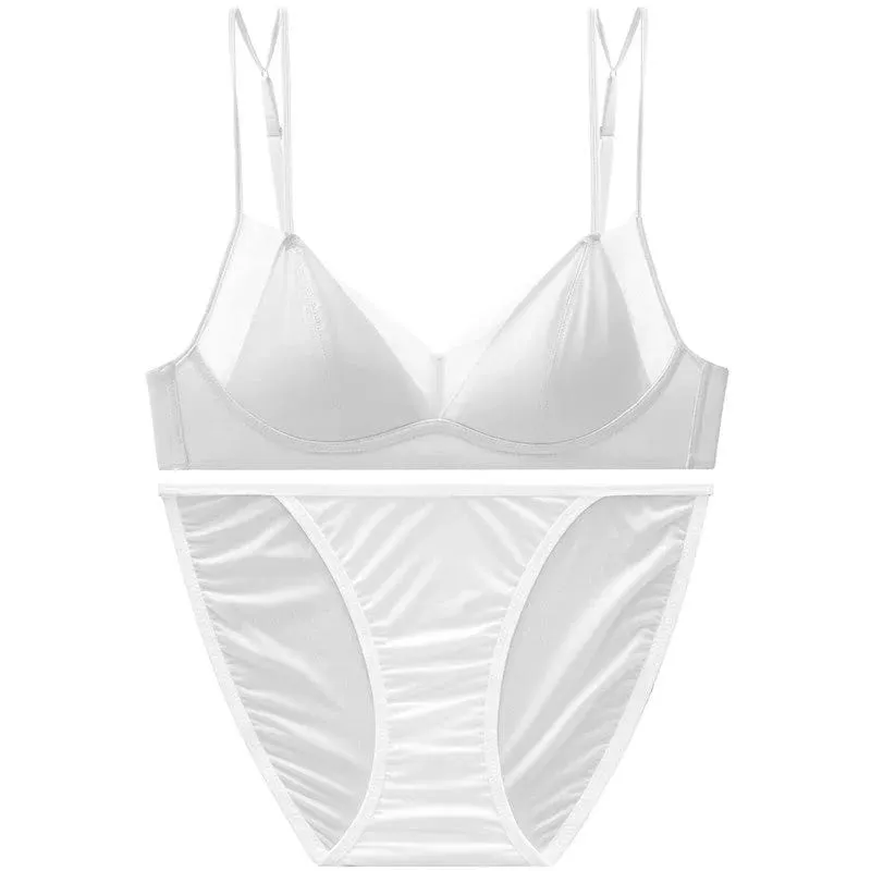 Modish Leopard Intimate Set Non-wire Thin Triangle Bra Breathable Summer Nude Fabric Small Chest Firm Gathering Womens Indoor
