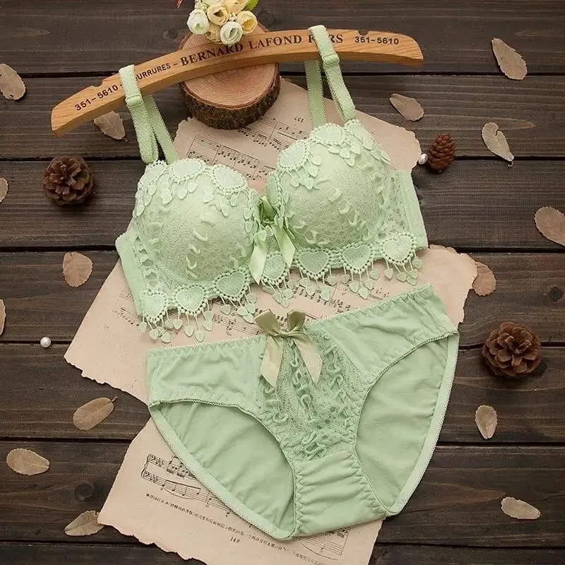 Women Lingerie Set Underwire Tassel Lace Push‑Up Bra With Removable Pads Bow Soft Multi‑Color Comfort Ladies Intimate Underwear