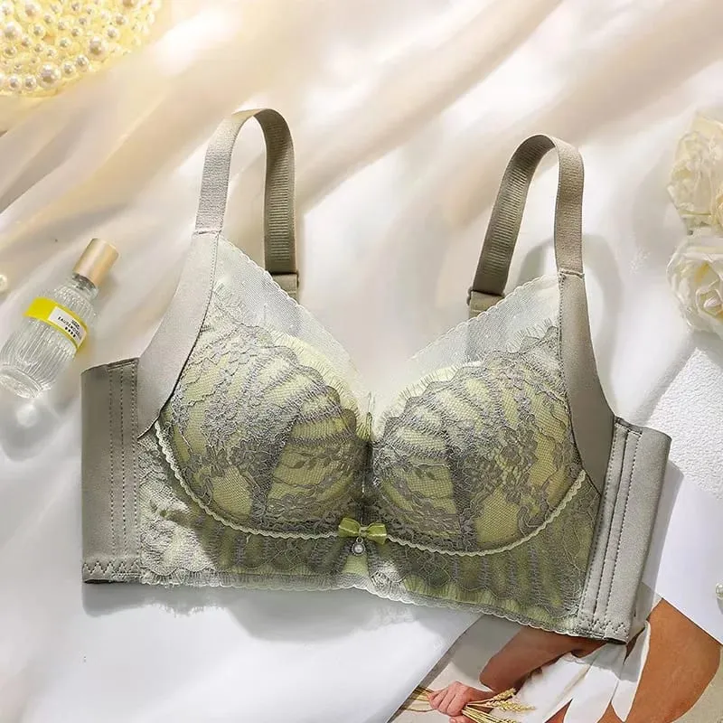 Sutiã push-up de renda bordado sexy feminino respirável ajustável lingerie anti-flacidez sem copo vazio para conforto de suporte