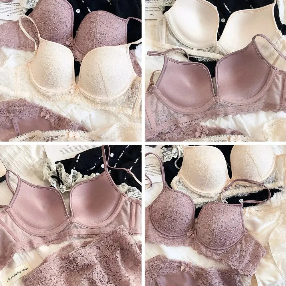 Sexy Lace Deep V Push Up Bra & Panty Set for Women Push Up Padded Underwire Lingerie Set