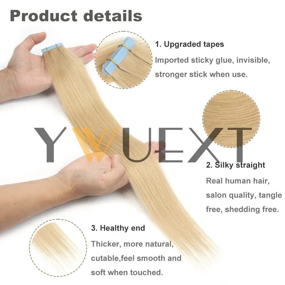 30g Real Human Hair Tape in Extensions 12-20 Inches Natural Straight Seamless Tape Hair On Double Sided Tape 20pcs/pack 8 Colors Available for Women