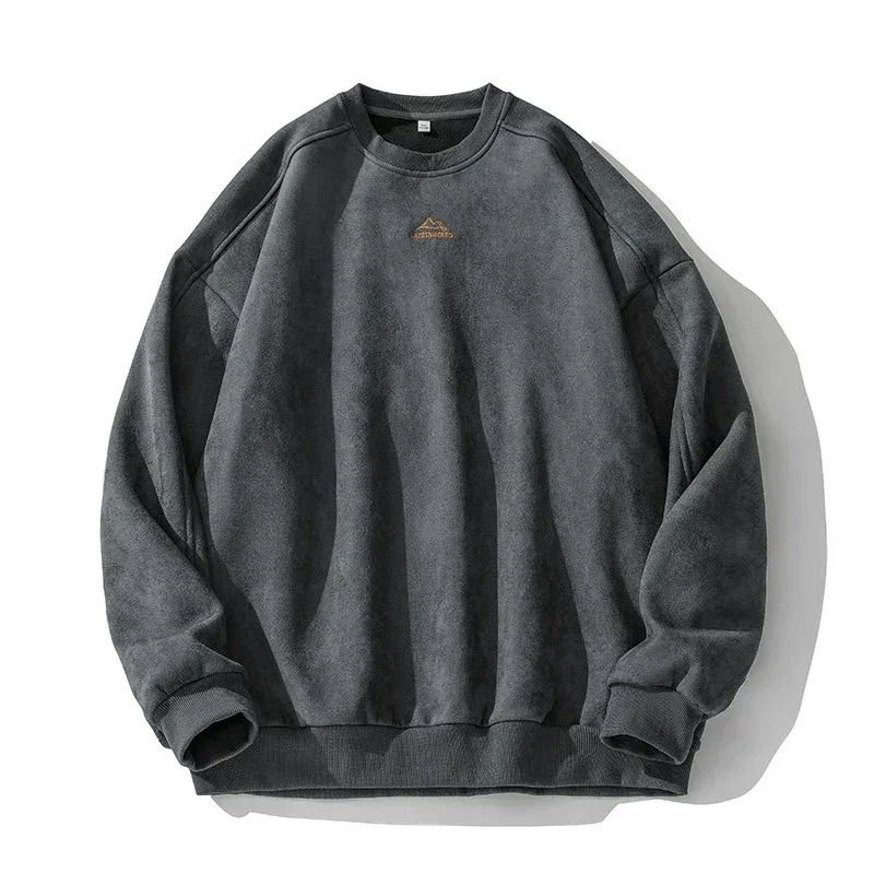 Merk Suede Sweatshirts Voor Mannen 2026 Nieuwe Herfst Winter Kleding Baggy Vintage Truien Koppels O Hals Oversize Blouse