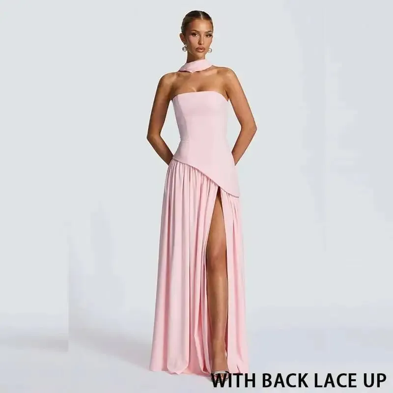 Giyu Sexy Evening Party Dresses Women 2025 Autumn Summer Maxi Long Dress Elegant Strapless Split Backless Pleated Dress