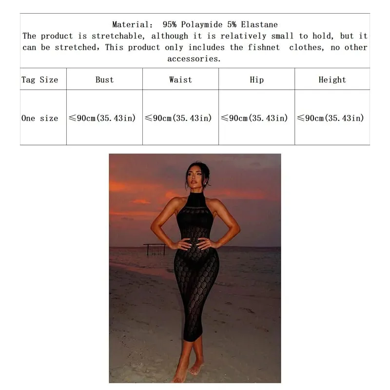 Women Bodycon Dress Without Underwear Hollow Out Beachwear Sheer Mesh Fishnet See Through Music festival Swimsuit