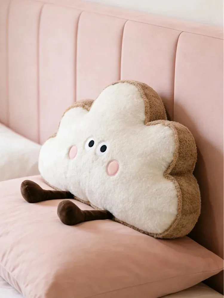 35~65cm Toast Cloud Plush Pillow Kawaii Humanoid Decor Plushie Sofa Chair Back Support Cushion Gift