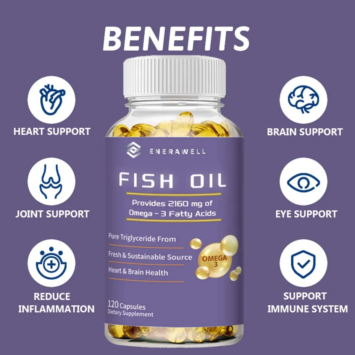 Omega 3 Fish Oil Capsules Support Brain & Nervous System Health Cardiovascular & Skin Health Antioxidant & Anti-Inflammation
