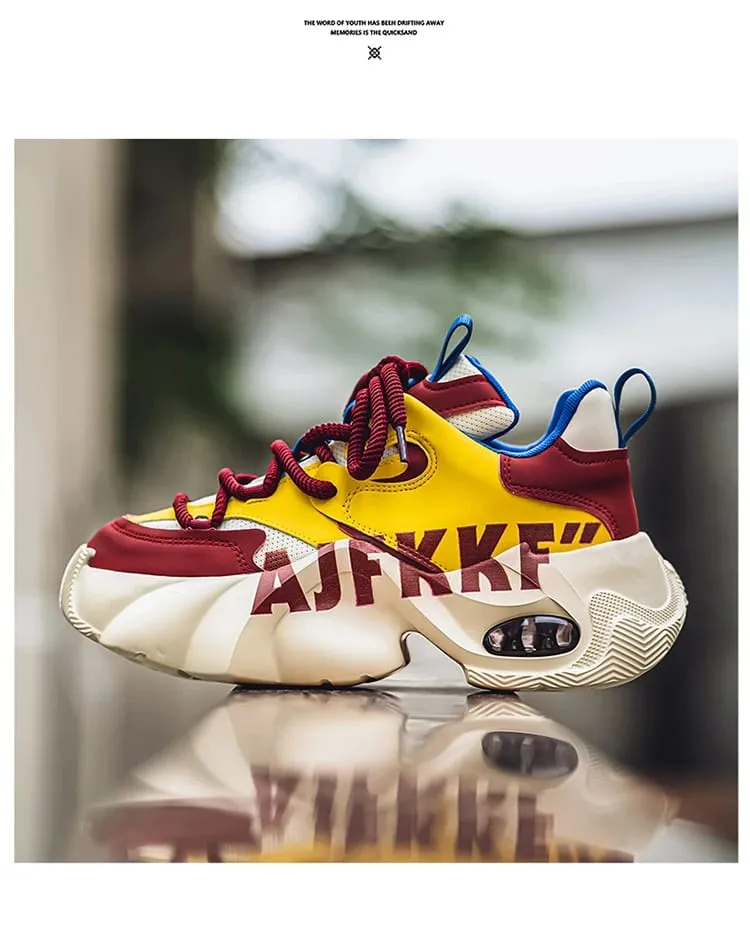 Two Tone Men Casual Sneakers Thick Sole Height Increase Air Cushion Breathable Fashion Daily Sports Shoes