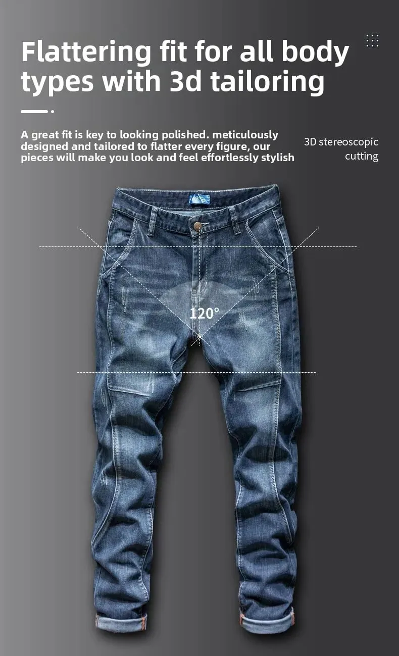 Jeans elastici larghi con giunture elastiche Pantaloni alla moda coreani autunnali da uomo Pantaloni in denim Harlan da uomo Jeans bootcut da uomo