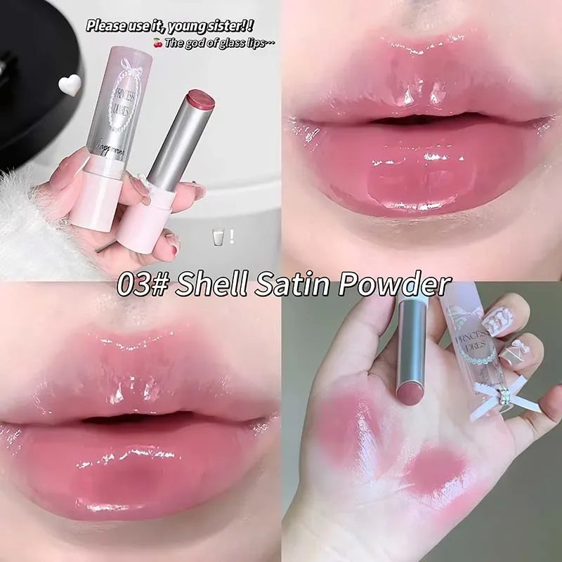 Pink Crystal Mirror Glass Solid Lip Gloss Round Tube Water Light Lipstick Clear Jelly Lip Glaze Nude Brown Moisturizing Lip Tint