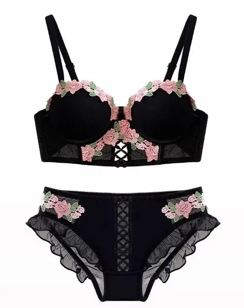 Japanese Sweet Sensual Bra Set Push Up for Small Breasts Lift & Gather Bigger Look Summer Light Soft Underwear Lingerie Set S-XL