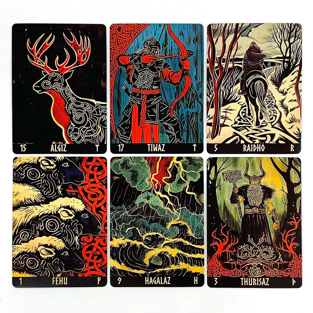 10*7CM Norwegian Woodcut Runes Oracle Deck A 24 Cards Deck English Version The Elder Futhark Runes Oracle Deck Divination & Gift