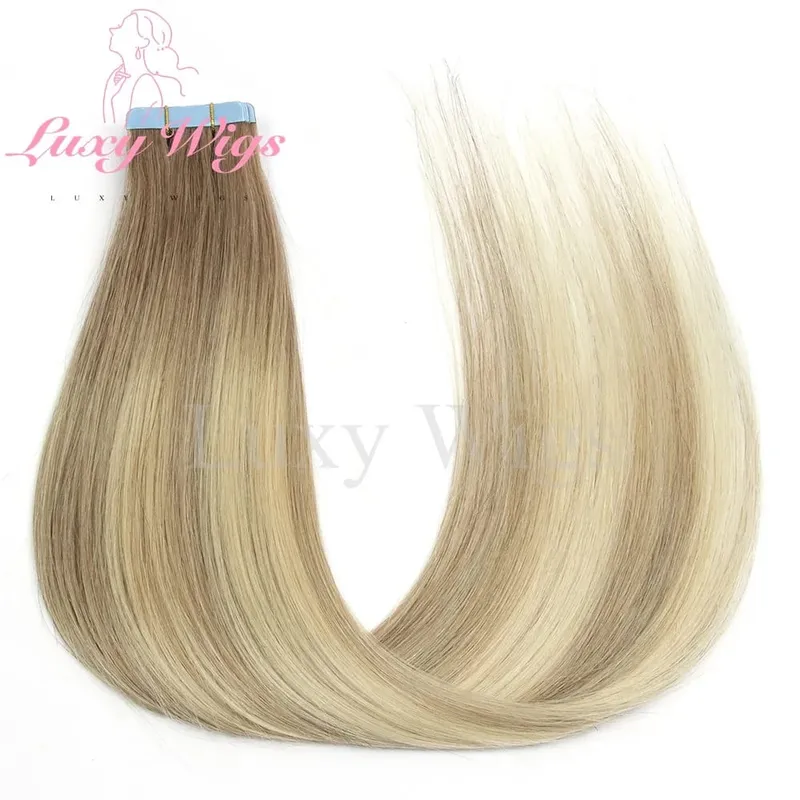 Highlights Gray Tape in Hair Extensions Human Hair Straight Black Blonde Seamless PU Skin Weft Tape In Hair Extensions 20PCS