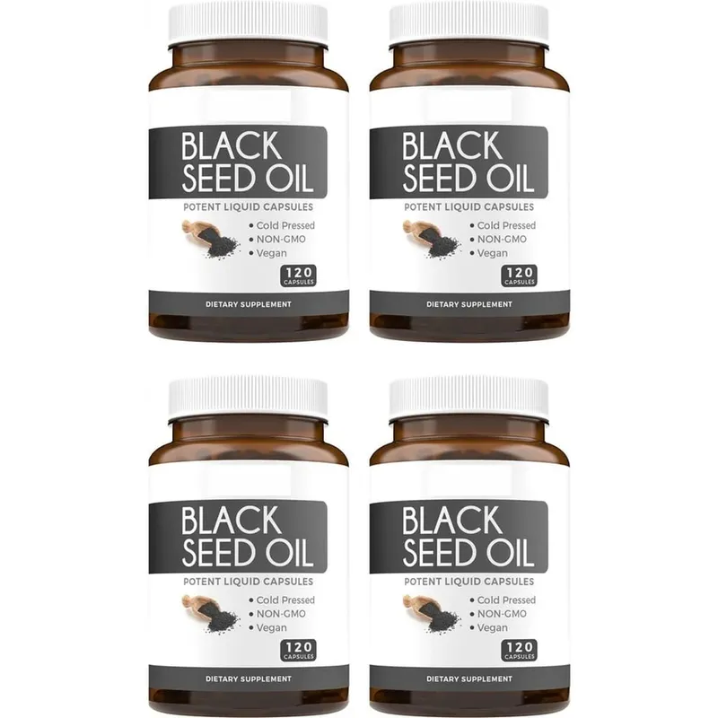 Black Seed Oil 120 Softgel Capsules with Pure Black Cumin Seed Oil 1000mg and Vitamin E - 500mg Each Skin Health Cold-Pressed